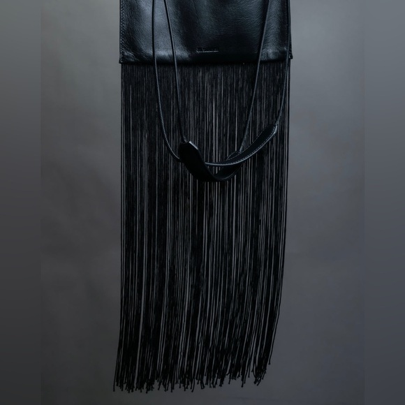 Jil Sander Designer Black Leather Tassle Fringe Unique Smooth Bag Handbag Should - Picture 7 of 16